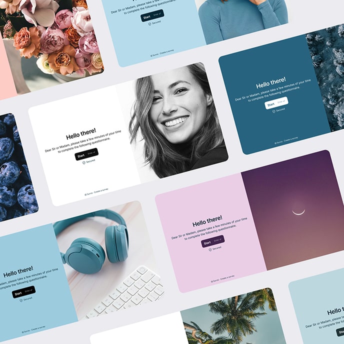 An overview of newly added and fully customizable design themes in Survio.