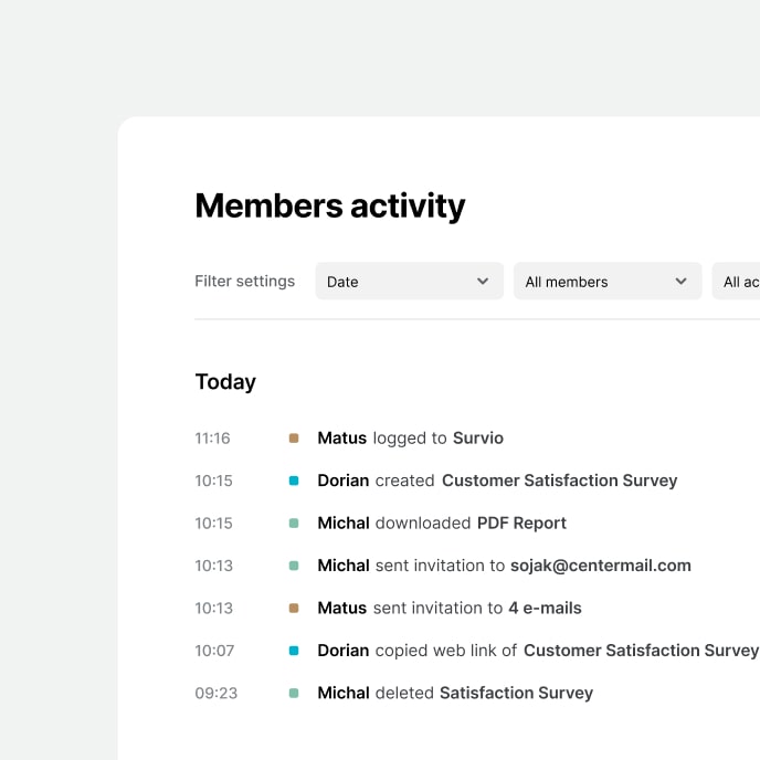 A screen from Survio showing Members activity interface