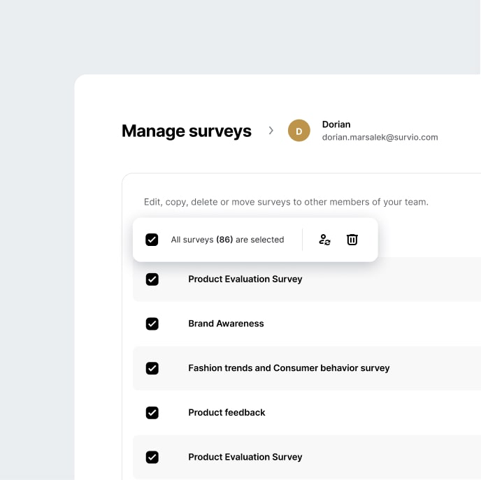 A screen from Survio showing the interface of survey management