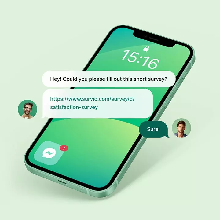 Messenger komunikacija, rodanti užklausą užpildyti klausimyną