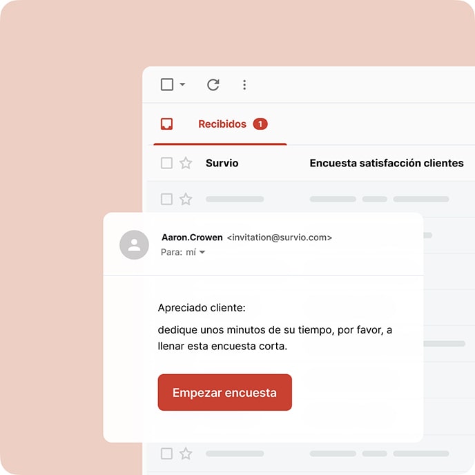 Mensaje electrónico con invitación a completar la encuesta en línea.
