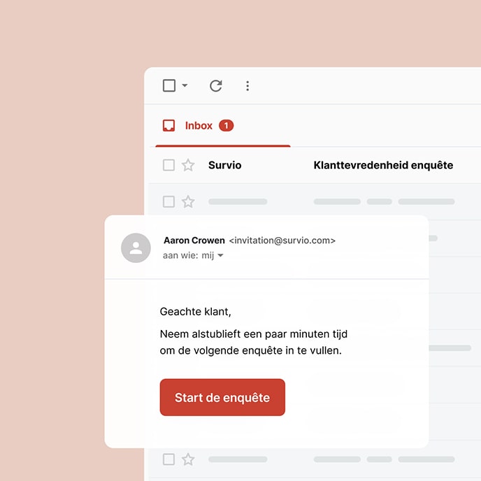 Een e-mailbericht waarin een klant wordt uitgenodigd een online enquête in te vullen