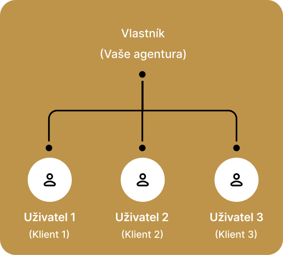 Schéma správy uživatelů v rámci týmového účtu v Surviu PRO